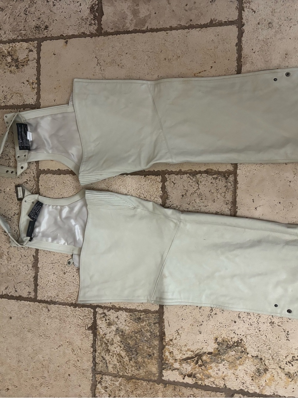 RARE Harley-Davidson Cream Leather Jacket & matching Chaps w/ Embroidered Eagle - Picture 8 of 10